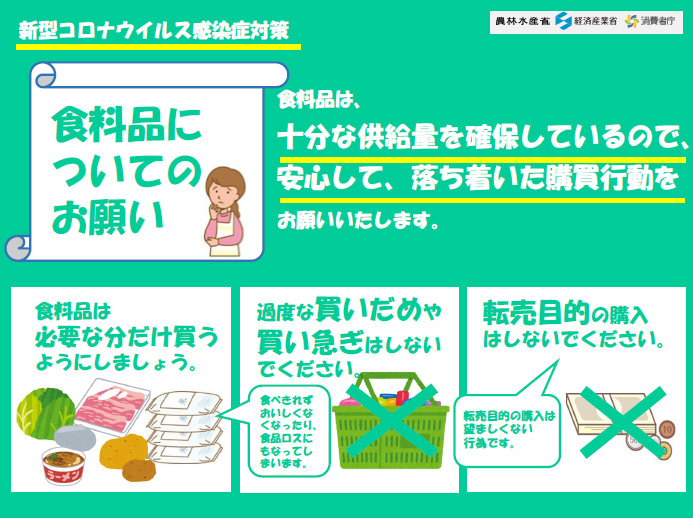 新型コロナウイルス感染症対策 食料品についてのお願い