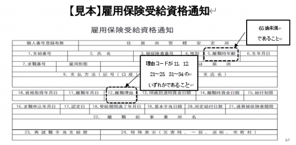 雇用保険受給資格通知