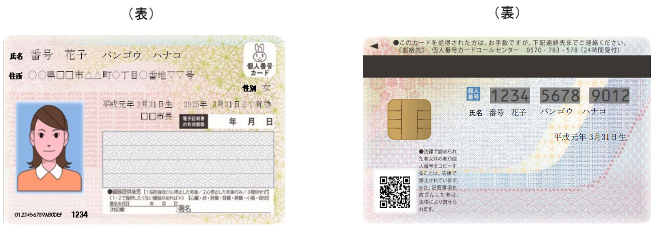 マイナンバーカードの表面と裏面