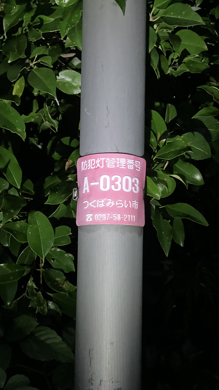 通報時の写真1:防犯灯の異常(防犯灯の電気切れ、日中の点灯など)