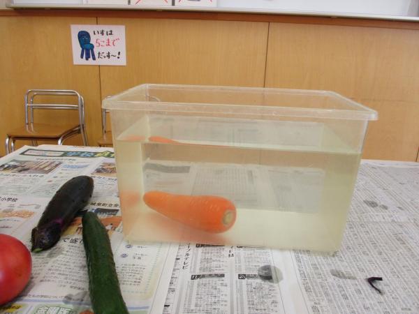 ほとんど浮く野菜が多かったけど、にんじんは沈んだよ!